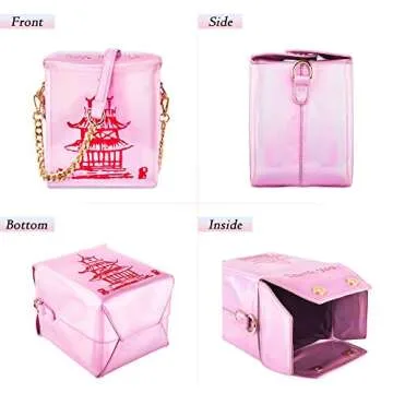 Fashion Crossbody Shoulder Bag, i5 Chinese Takeout Box Purse with Comfortable Chain Strap (holo-pink)
