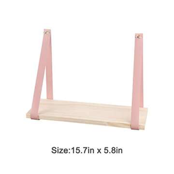 YOYAI Leather Strap Wood Floating Wall Shelf Wooden Shleves Wall Organizer Wall Mount Shelf Home Decor Kitchen Living Room Bedroom(Pink Set of 1)