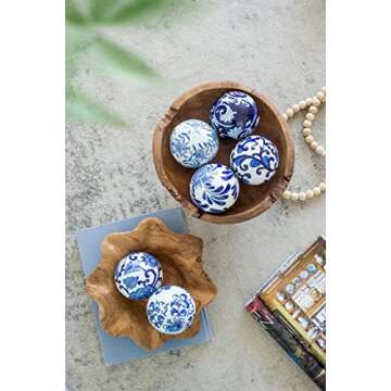 A&B Home 4" Blue and White Decorative Orbs for Bowl Vase Table Centerpiece Decor Set of 6 Porcelain ...