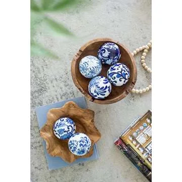 A&B Home 4" Blue and White Decorative Orbs for Bowl Vase Table Centerpiece Decor Set of 6 Porcelain ...