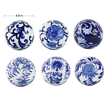 A&B Home 4" Blue and White Decorative Orbs for Bowl Vase Table Centerpiece Decor Set of 6 Porcelain Sphere Balls