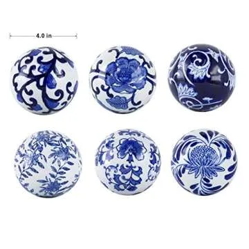 A&B Home Blue and White Decorative Orbs Set of 6 for Home Decor