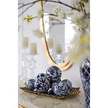A&B Home 4" Blue and White Decorative Orbs for Bowl Vase Table Centerpiece Decor Set of 6 Porcelain Sphere Balls