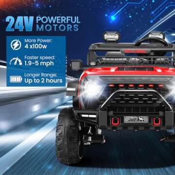 Hikole 2 Seater Ride on Car with Remote Control, 24V Battery Powered Electric Truck for Kids, 4x100W...