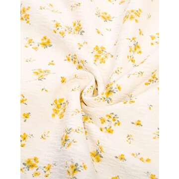 Vintage Floral Dress for Women Floral Print Dress Smocked Waist Midi Dress with Pockets Yellow S