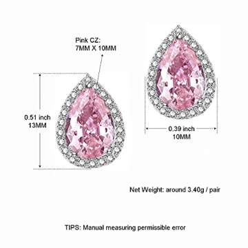 CZ Stud Earrings, Teardrop Earrings for Women YOMELA White Gold Small Dainty Pink Teardrop Cubic Zir...