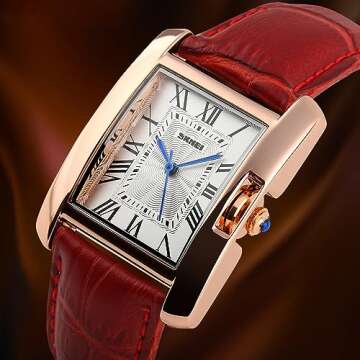 FANMIS Womens Watches Rose Gold Case Roman Numeral Luxury Wristwatch Square Brown Leather Strap Watc...