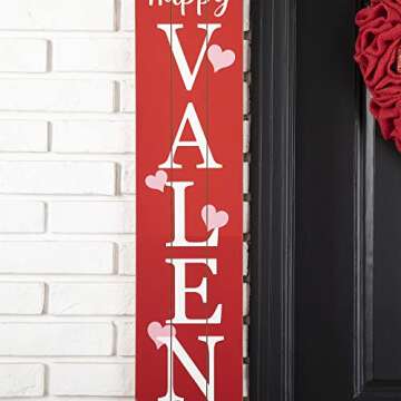 Glitzhome 60"H Happy Valentine's Day Porch Sign, Heart Sign Standing Hanging Porch Decor for Valentine's Day Home Front Door Yard Party Decor