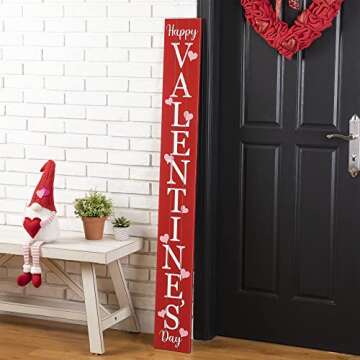 Glitzhome 60"H Happy Valentine's Day Porch Sign, Heart Sign Standing Hanging Porch Decor for Valentine's Day Home Front Door Yard Party Decor