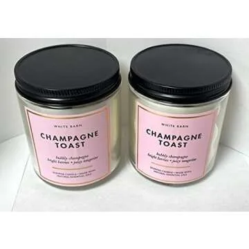 Set of 2 Bath and Body Works White Barn Champagne Toast Single Wick Candle 7 Ounce each