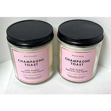 Set of 2 Bath and Body Works White Barn Champagne Toast Single Wick Candle 7 Ounce each