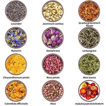 Mlife Natural Dried Flower Herbs Kit - 180g Dried Flower for Soap, Candle, Resin Jewelry Making, Bath Bombs, Floral Water, Nails Decorations - Rose, Lavender, Jasmine and etc.(12 Bags / 0.5 oz Each)