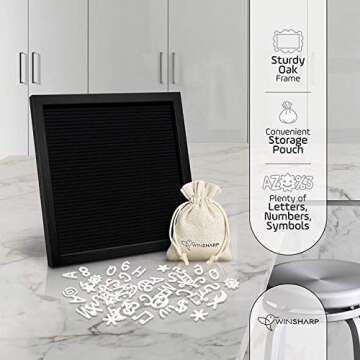 Black Felt Letter Board | Classy Dark Stained Wooden Frame with White Letters | Premium Changeable Sign Boards for Home Decor, Motivational Quotes, Baby Announcement Message Letterboard (12" x 12")