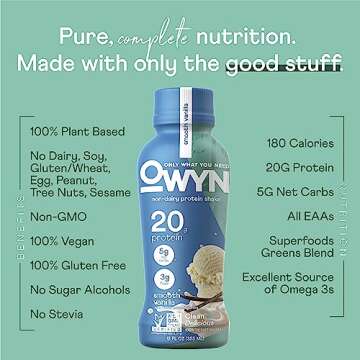OWYN Only What You Need Plant Based Protein Shake, 20g Vegan Protein from Organic Pumpkin seed, Flax, Pea Blend, Prebiotic supplement, Superfood Greens, all-in-one nutrition, Gluten & Soy-Free (Vanilla, 12 Pack)