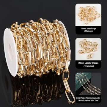 UMAOKANG 16.4 Feet Large Paperclip Chain for Jewelry Making Gold Plated Aluminum Jewelry Chains Bulk...
