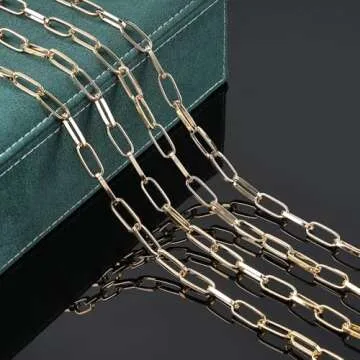 UMAOKANG 16.4 Feet Large Paperclip Chain for Jewelry Making Gold Plated Aluminum Jewelry Chains Bulk with Jump Rings and Lobster Clasps