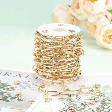 UMAOKANG 16.4 Feet Large Paperclip Chain for Jewelry Making Gold Plated Aluminum Jewelry Chains Bulk with Jump Rings and Lobster Clasps