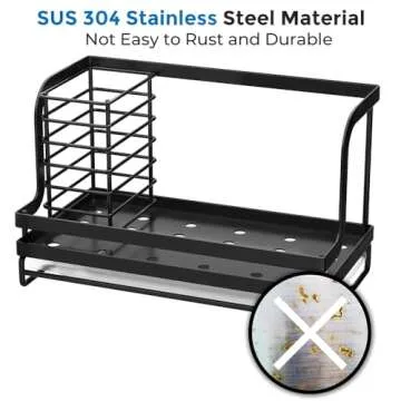 ODesign Sink Caddy,Kitchen sink Organizer Caddy Holder with Drain Pan Sponge Scrubber Brush Kitchen Caddy for Countertop Sponge Holder for Kitchen Sink,SUS304 Stainless Steel Rustproof - Black
