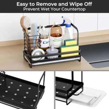 ODesign Sink Caddy,Kitchen sink Organizer Caddy Holder with Drain Pan Sponge Scrubber Brush Kitchen Caddy for Countertop Sponge Holder for Kitchen Sink,SUS304 Stainless Steel Rustproof - Black