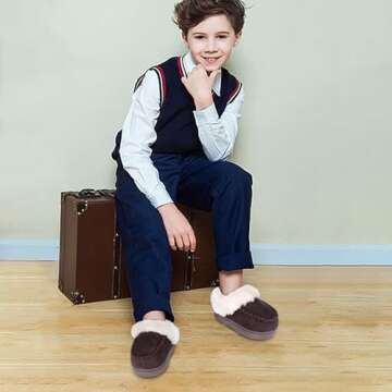 Toddler Kids House Shoes Slippers with Memory Foam Fuzzy and Warm Cozy Comfort Fleece Clog Slip On Sole Protection for Boys Girls Indoor Outdoor U422BBLFX217.SY-Brown-24.5