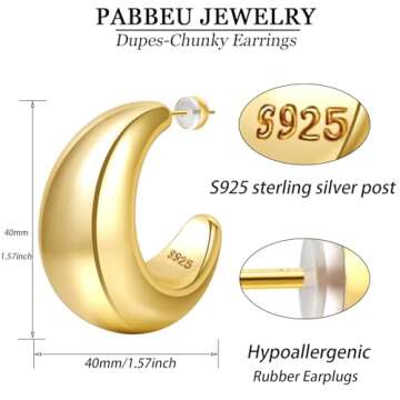 PABBEU Water Drop Earring Dupes-Chunky Gold Hoop Earrings 14k Lightweight Hypoallergenic Gold Thick Hoop Earrings Big Jewelry for Women