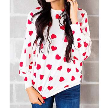 Ivay Womens Valentines Tshirt Heart Printed Long Sleeve Tops Tee Shirts