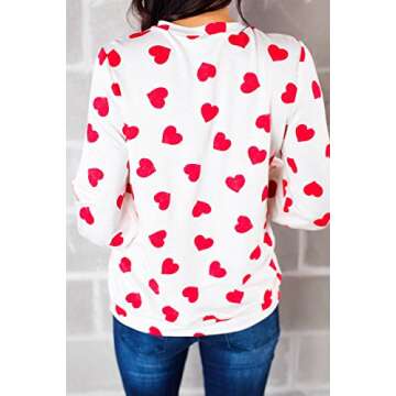 Ivay Womens Valentines Tshirt Heart Printed Long Sleeve Tops Tee Shirts