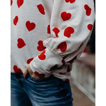 Ivay Womens Valentines Tshirt Heart Printed Long Sleeve Tops Tee Shirts