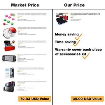 HEYSTOP Nintendo Switch Carrying Case Clear Case Dockable Pokeball Plus Case, TPU Protective Case, Tempered Glass Screen Protector Thumb Grips Caps 6 in 1 Accessories Kit for Nintendo Switch