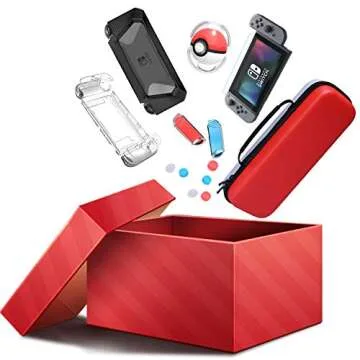 HEYSTOP Nintendo Switch Carrying Case Clear Case Dockable Pokeball Plus Case, TPU Protective Case, Tempered Glass Screen Protector Thumb Grips Caps 6 in 1 Accessories Kit for Nintendo Switch