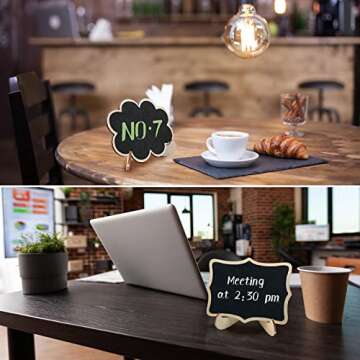 20 Pack Wood Mini Chalkboard Signs with 6 Liquid Chalk Marker Support Easels,Place Card Reusable Chalkboards Blackboard for Wedding, Birthday Party, Message Board Signs and Event Decorations (20)