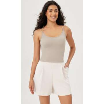 ODODOS Women's Crop 3-Pack Seamless Double Straps Cropped Tank Tops V Back Ribbed Camisole, Mushroom+Taupe+Charcoal, X-Small/Small