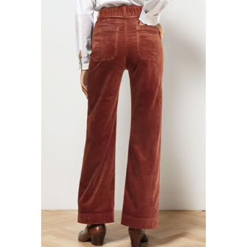 satisnew Corduroy Pants Women Elastic Waist Flare Pants Bell Bottom Business Casual Trousers Pants for Women Wine Red