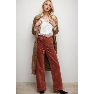 satisnew Corduroy Pants Women Elastic Waist Flare Pants Bell Bottom Business Casual Trousers Pants for Women Wine Red