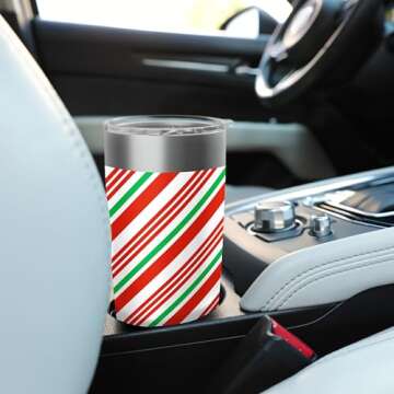 Holiday Green White Red Christmas Candycane Stripes Stainless Steel Insulated Tumbler