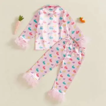 Toddler Baby Girl Easter Silk Pajamas Set with Bunny Design