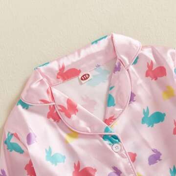 Toddler Baby Girl Easter Silk Pajamas Set with Bunny Design