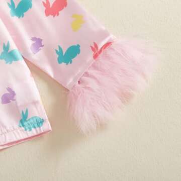 Toddler Baby Girl Easter Silk Pajamas Set with Bunny Design