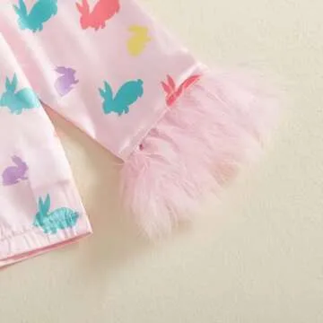 Toddler Baby Girl Easter Silk Pajamas Set with Bunny Design