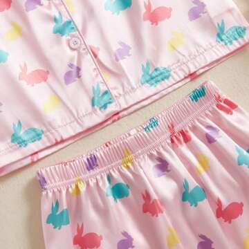 Toddler Baby Girl Easter Silk Pajamas Set with Bunny Design