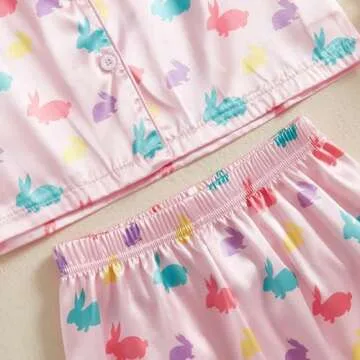 Toddler Baby Girl Easter Silk Pajamas Set with Bunny Design