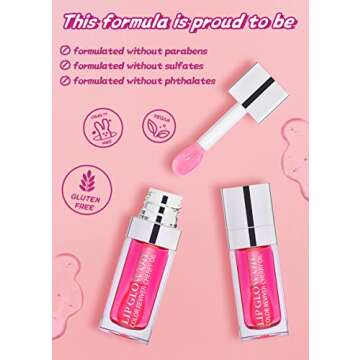 FEIMINI Hydrating Lip Glow Oil, Moisturizing Lip Oil Gloss Transparent Plumping Lip Oil Tinted for Lip Care and Dry Lips - Raspberry