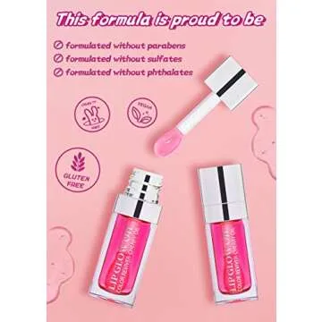 FEIMINI Hydrating Lip Glow Oil, Moisturizing Lip Oil Gloss Transparent Plumping Lip Oil Tinted for Lip Care and Dry Lips - Raspberry
