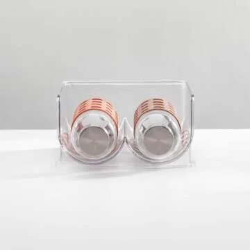 mDesign Modern Plastic Stackable Water Bottle Holder Stand Bin - Storage Organizer for Kitchen Countertop Organization, Pantry, Fridge, Freezer - Each Rack Holds 2 Containers, 2 Pack - Clear