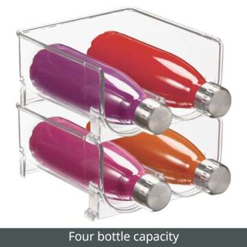 mDesign Modern Plastic Stackable Water Bottle Holder Stand Bin - Storage Organizer for Kitchen Countertop Organization, Pantry, Fridge, Freezer - Each Rack Holds 2 Containers, 2 Pack - Clear