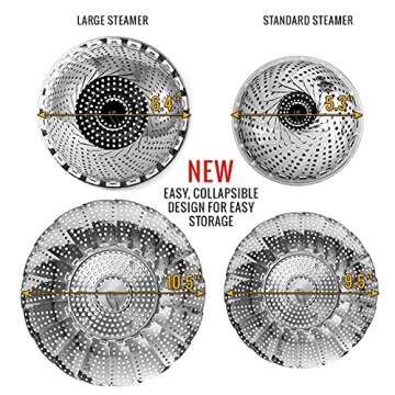 Two-Pack Vegetable Steamer Baskets (Two Sizes) Folding Expandable Steamer Inserts for Instant Pot Accessories, Safety Tool, Stainless Steel, Pressure Cooker, Pot in Pot, Food Steamer Cooking