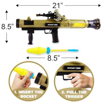 ArtCreativity Toy Rocket Launcher, RPG Gun with 3 Foam Rockets, Light Up Rocket Launcher Gun for Kid...