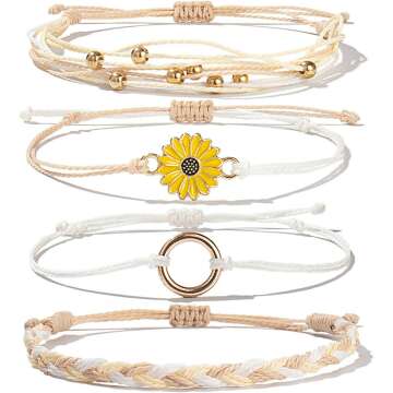 Handmade Sunflower String Bracelet for Teens and Women