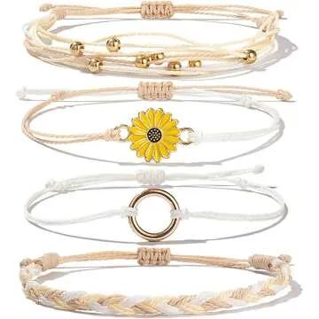 Handmade Sunflower String Bracelet for Teens and Women