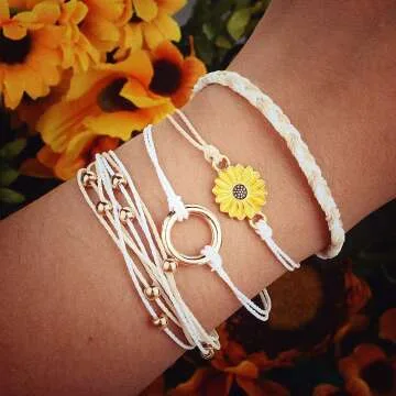 Handmade Sunflower String Bracelet for Teens and Women